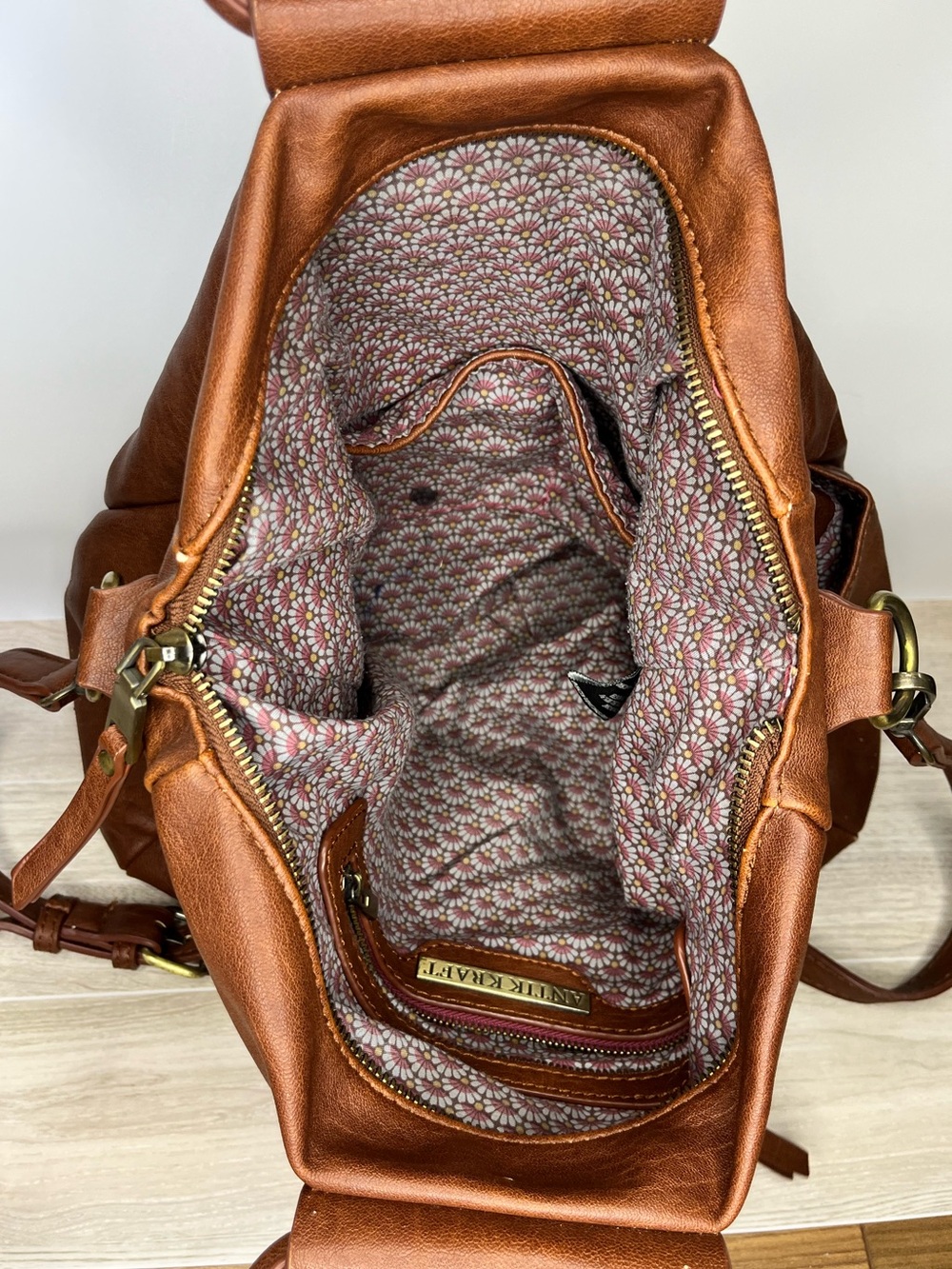 Antik Kraft Cognac Vegan Leather Top-Handle Shoulder Bag - Picture 4 of 4